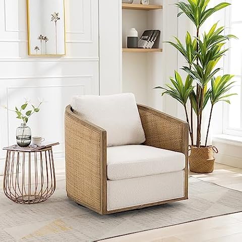 HomSof Swivel Barrel Chair, 360 Degree Rattan Sofa Chair for Living Room, Beige Round Leisure Armchair for Nursery Cover