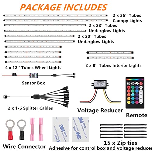 Rolightic 12 Pcs Golf Cart Underglow Led Strip Lights Kit, Multi-Color Golf Cart Led Lights With Canopy Lights, Wheel Lights And Interior Lights, Rf/App Control, Build In Voltage Reducer #TOP1