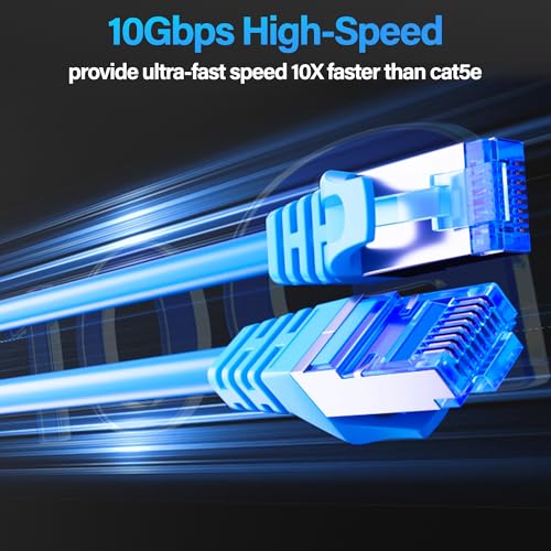 Image of Cat6A Ethernet Cable Shielded 10Gbps 5 ft (5 Pack), Slim Shielded (F /UTP) Ethernet Cable Cat 6, Flexible 28AWG Bare Copper Cat6 Cable, Space-saving Cat 6a Network Cable for Server, Data Center, Blue