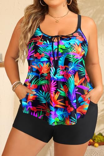 Daci Women Plus Size Tankini Swimsuit - 2 Piece Flowy Plus Size Bathing Suits and Shorts with Pockets 20252
