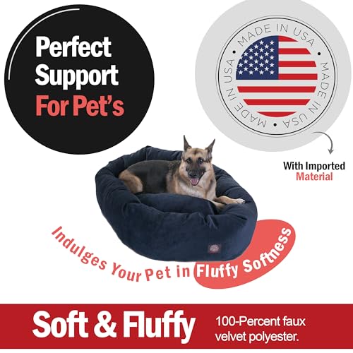 Image of Majestic Pet 52 Inch Micro Velvet Calming Dog Bed Washable - Cozy Soft Round Dog Bed with Spine for Head Support - Fluffy Donut Puppy Mat 52x35x11 (inch) X- Large - Navy (2025)