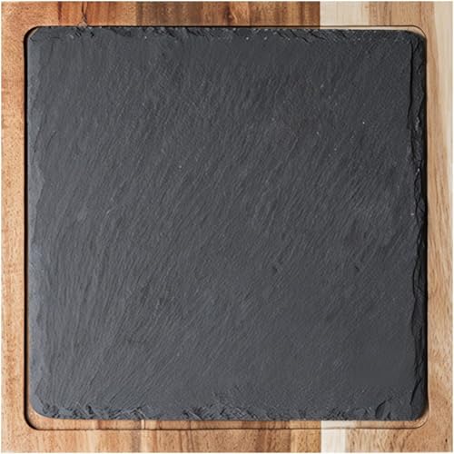 Tabla De Servir De Madera con Pizarra, Bandeja De Madera De Pino para Pizza, Bandeja De Madera Multiusos para Servir Queso, Plato De Pizarra para Carne Y Pan.