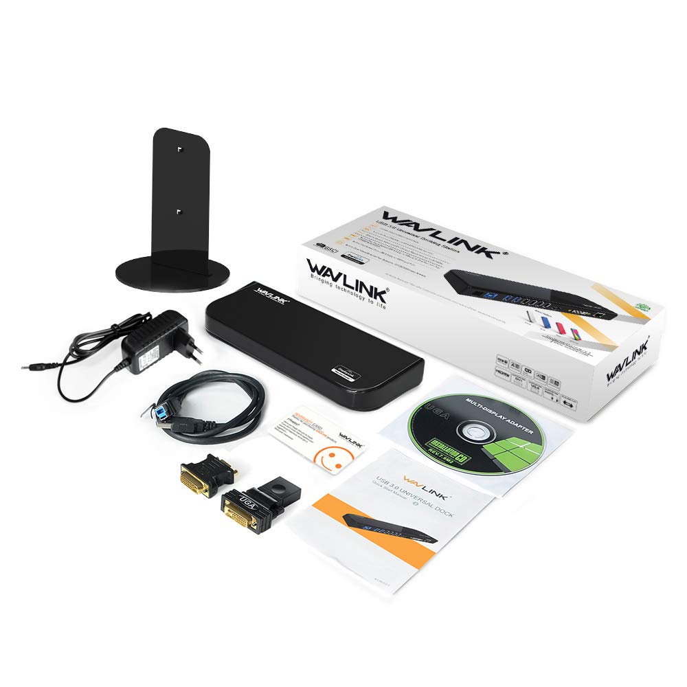 WAVLINK USB 3.0 Bases de Conexión Docking Station Pantalla Dual con HDMI y DVI/VGA con Gigabit Ethernet, 6 Puertos USB, Audio para MacBook Neo, Ultrabook y PC, Oficina en casa más eficiente