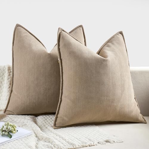 MIULEE Pack of 2 Khaki Decorative Pillow Covers 18x18 Inch Soft Chenille Luxurious Couch Throw Pillows Farmhouse Cushion Covers with Elegant Design for Sofa Bedroom Living Room Home Decor by MIULEE - Used condition - Image 6