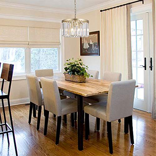 Cuaulans D13'' Gold Crystal Chandelier, Modern K9 Small Crystal Chandeliers, Round 4 Lights Cord Adjustable Hanging Ceiling Lighting Fixture For Dining Room Bedroom Closet Kitchen Island Foyer #TOP2