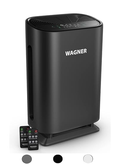 WAGNER Switzerland Air Purifier WA888 HEPA-13 Medical Grade Filter, Particle Sensor for 500 sq.ft. Rooms. Removes Mold, Odors, Smoke, Allergens, Germs and Pet Dander, etc..(Black)