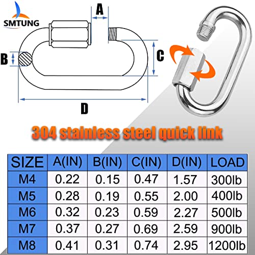 6 Pack Quick Links，Smtung 304 Stainless Steel Quick Links Multifunctional Locking Carabiner For Camping, Hiking, Outdoor And Gym Etc. (2 Inch) #TOP1