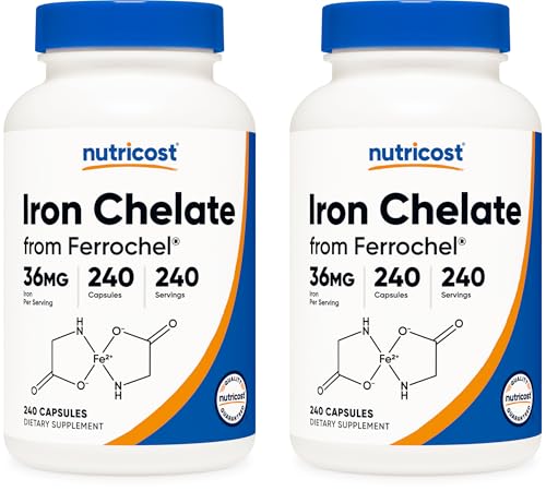 Image of Nutricost Chelated Iron, As Ferrochel, 36mg, 240 Capsules (2 Bottles)