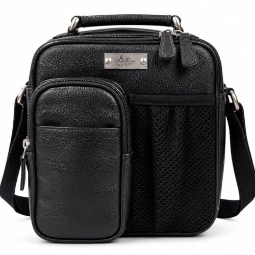 Image of Allen Cooper Premium Leather Sling Bag for Men | Crossbody Messenger Bag with Adjustable Shoulder Strap | Travel Organizer Shoulder Bag for Daily Use, Office & Outdoor Carry