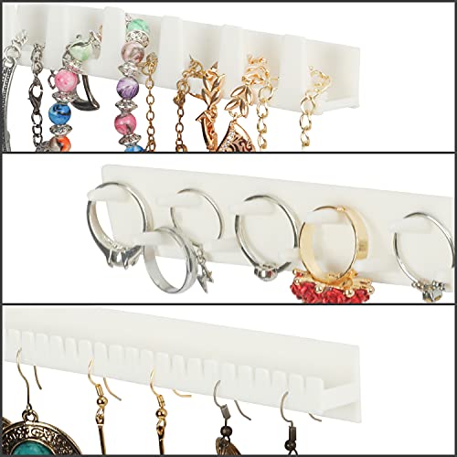 Kurtzy Schmuck Halterung Ketten Aufbewahrung Weiß (9Stk) – Hakenleiste Selbstklebend 3-er Haken Set – Ketten & Ring Halterung, Armband, Ohrringe