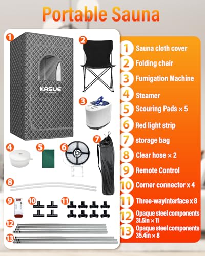 Portable Large Infrared Steam Sauna for Relaxation, Indoor Sauna Tent with XL Steamer,Folding Chair,Multilayered Waterproof Sauna Box for Home,Outdoor(Grey)