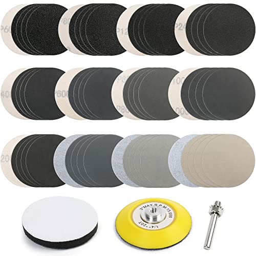 LotFancy 3 Inch Wet Dry Sanding Disc, 60pcs 60 to 7000 Grit, Silicon Carbide Hook and Loop Sandpaper with 1/4â€ Backing Pad and Foam Buffering Pad, for Automotive Wood Polishing & Finishing