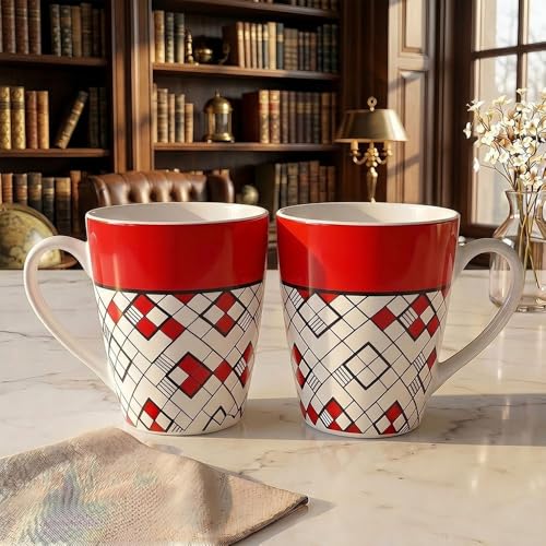 Image of U.P.C. Milk Mug Set of 2 | Ceramic & Bone China Coffee Milk Cups | Designer Printed Tea Coffee Mug Set | Large Capacity Milk Mugs | Microwave Safe Cup Set (UPC-MM-164.)