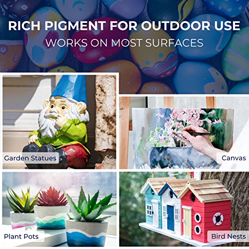 Outdoor Acrylic Paint For Metal, Ohuhu 24 Bottles 2 Fl Oz With 18 Basic Color And 6 Metallic Acrylic Paints With 6 Brushes, Waterproof For Multi-Surface: Patio Statues, Woods, Rocks, Canvas, Glass, Fabrics Last 3-4 Years #TOP5