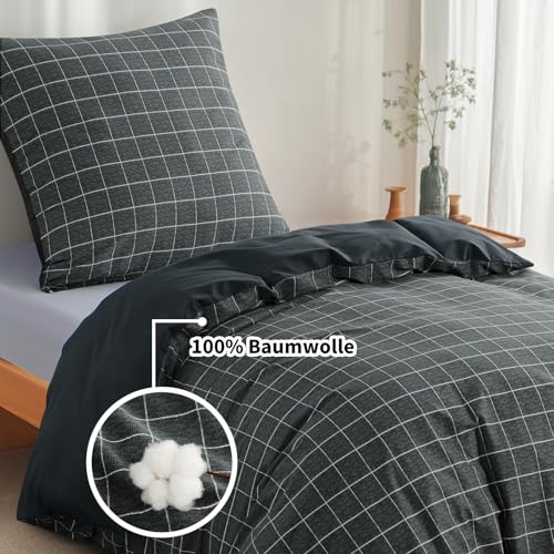 RUIKASI Bettwäsche 155x220 Baumwolle 2teilig Anthrazit mit Kopfkissenbezug – Ansicht 3