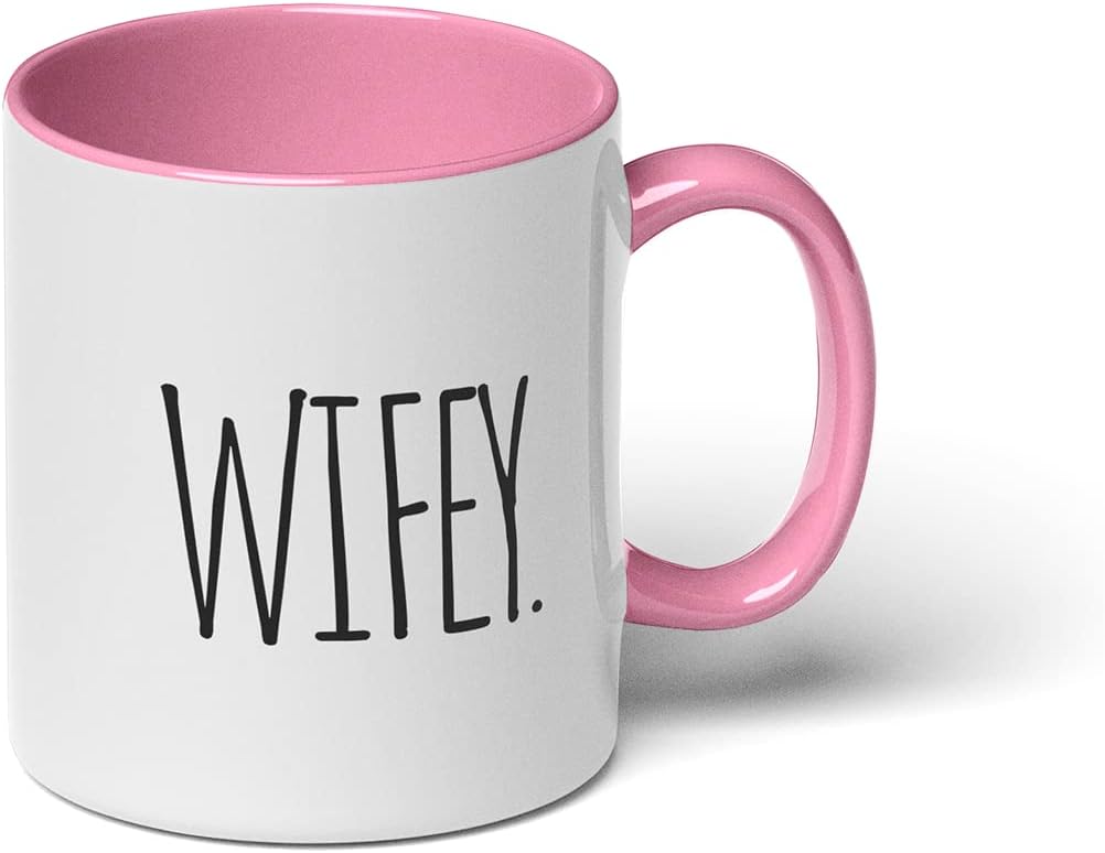 GotPrint Wifey Coffee Mug Novelty Ceramic Cup Wedding Gift for Bridal Party, Girls, Women, Wife, Pink, 11 Oz