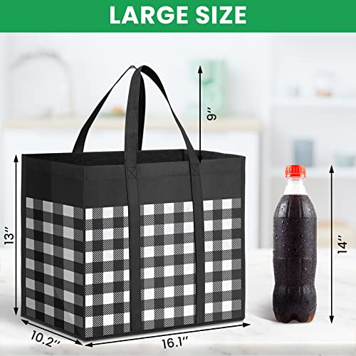 Image of StorMiracle Reusable Grocery Bags 10-Pack, Large Foldable Reusable Shopping Tote Bags Bulk for Groceries, Waterproof Kitchen Cloth Produce Bags with Long Handles, Lightweight-Plaid Style A