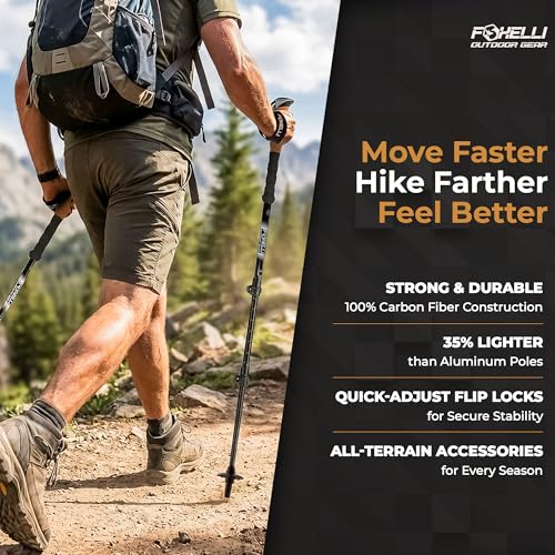 Foxelli Carbon Wanderstöcke – Faltbare leichte stoßdämpfende Stöcke zum Wandern, Trekking...