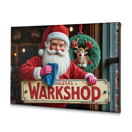 Décoration murale sur toile Père Noël Hiscana'S Warkshop tableau décoration Noël intérieur maison