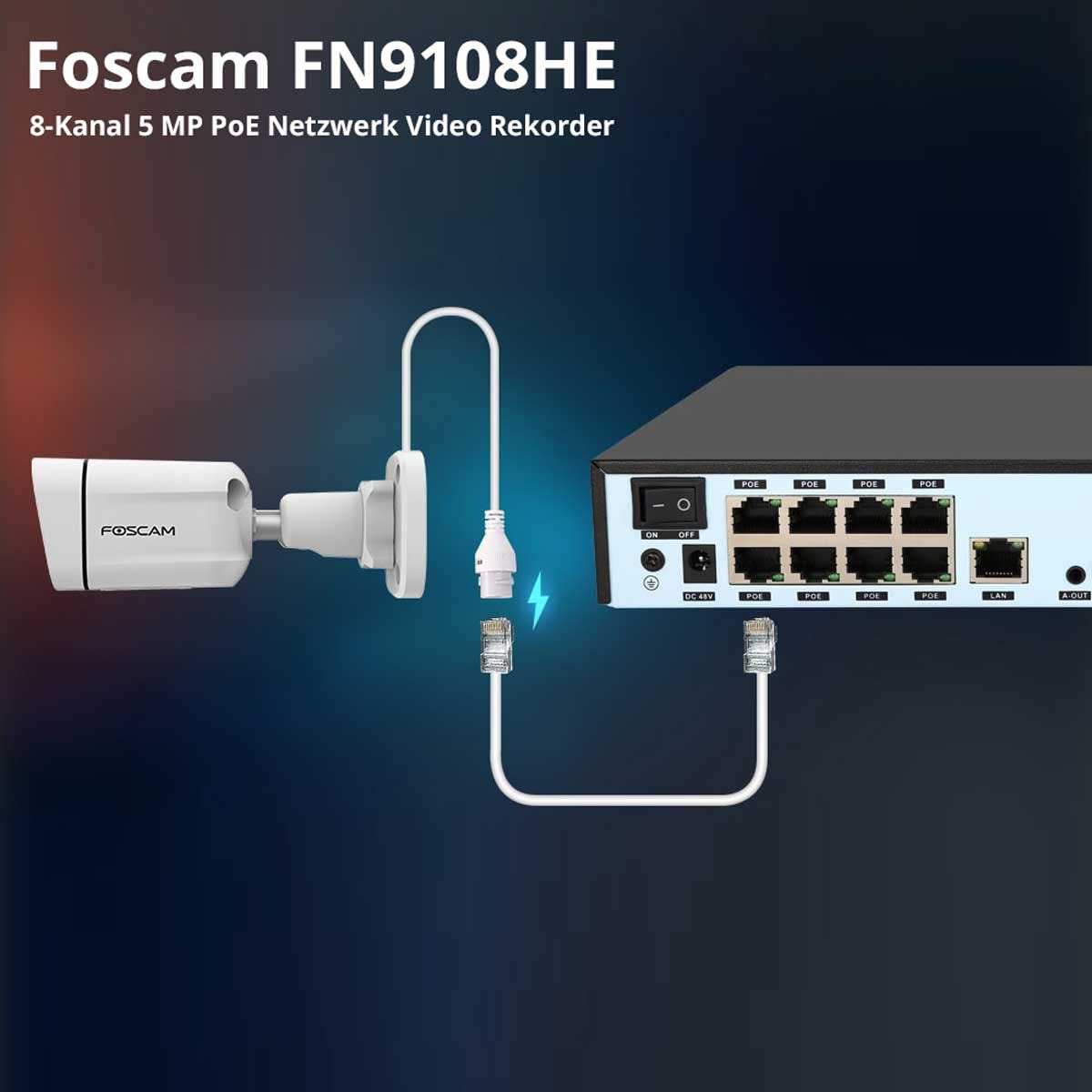 Foscam FN9108HE Netzwerk-Videorekorder Schwarz 8-Kanal, 5MP, PoE, HDMI+VGA