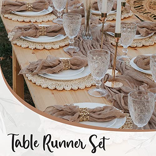 Dua Dècor Beige Cheesecloth Table Runner +10 Beige Gauze Napkins, Gauze Table Runner For Boho Picnic Table And Wedding Decorations For Reception, Perfect For Boho Table Decor, Table Setting And More #TOP2