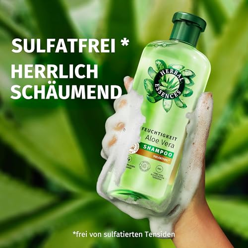 Herbal Essences Feuchtigkeits Shampoo mit Aloe und Jasminduft 350ml. Von sehr trockenem zu glänzenden Haar, Ohne Silikone, ohne sulfatierte Tenside, Mit Inhaltsstoffen natürlichen Ursprungs, Vegan