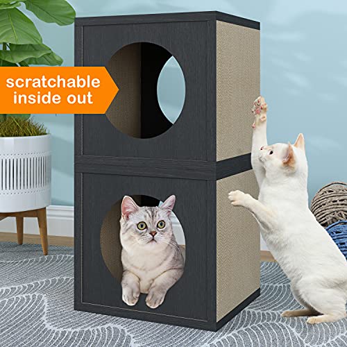 Image of Way Basics 13.4 W x 12.6 H Cat Scratcher Cube Scratching Post, Black (Tool-Free Assembly and Uniquely Crafted from Sustainable Non Toxic zBoard Paperboard)