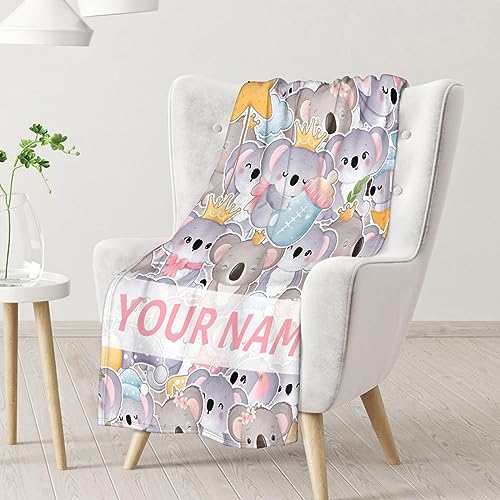Personalized Koala Blanket Gifts with Name - 40"x50" Cute Throw for Women, Girls - Colorful Soft Fuzzy Blankets for Couch & Sofa