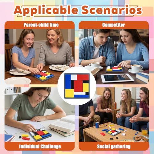 IQ Puzzle, Logikspiel ab 3 Jahre, Geduldspiele, Denkspiele, Knobelspiele, Steckpuzzle, Geometrisches Legespiel mit 88 Herausforderungen in Primärfarben für Kinder und Erwachsene