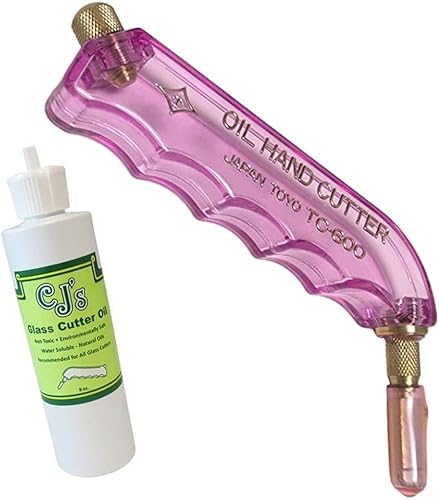 Cortador de vidrio con empuñadura de pistola, incluye aceite de corte de 8 oz de CJ, varios colores