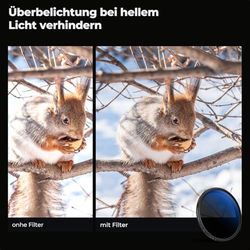 K&F CONCEPT 72mm ND Filter Variabler Graufilter ND2-ND400 (1-9 Blendenstufen) mit DREI Reinigungstücher für Landschaftsfotografie（Nano-Klear Serie）