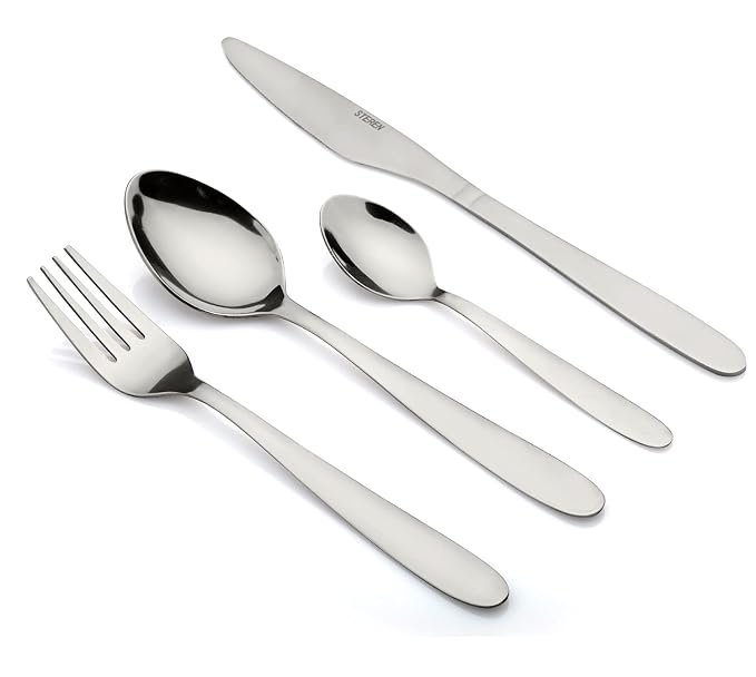 24 Piece Stainless Steel Cutlery Set, Includes Tea Spoon/Dinner Spoon/Fork/Knife - Adron, 6 Piece Each