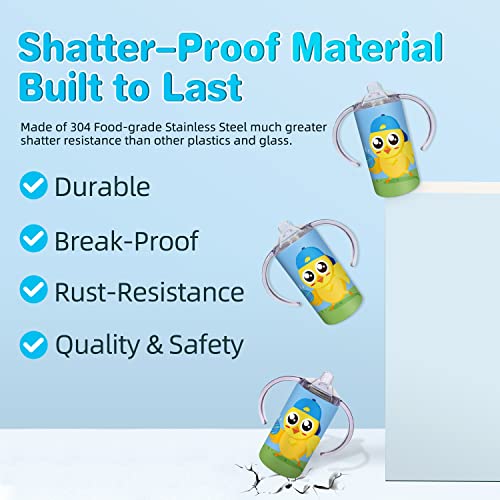 Mocaru Sublimation Sippy Cups With Handle And Lid, 12Oz Sublimation Blanks Skinny Kids Tumbler With Shrink Films, Spill-Proof Stainless Steel Insulated Toddler Water Bottle Baby Straw Cups(2 Pack) #TOP3