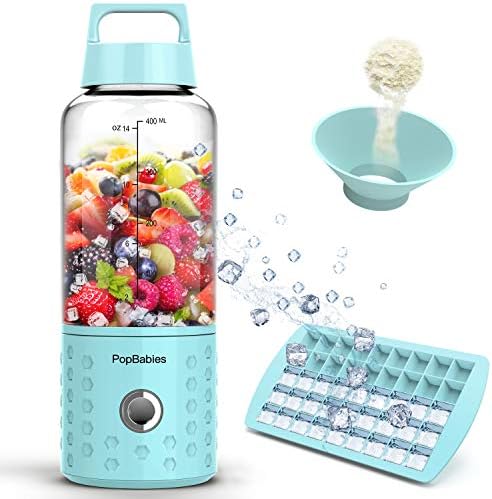 Portable Blender, PopBabies Personal Blender, Smoothie Blender for Shakes with USB rechargeable Blender Bottle Corolina Blue