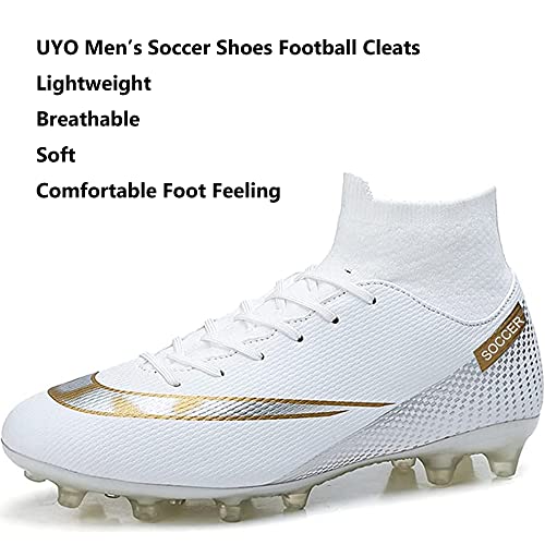 Men's Firm Ground Soccer Cleats Breathable High Top Lace-Up Outdoor Training Athletic Turf Football Shoes White Eu 43 Us 10 #TOP1