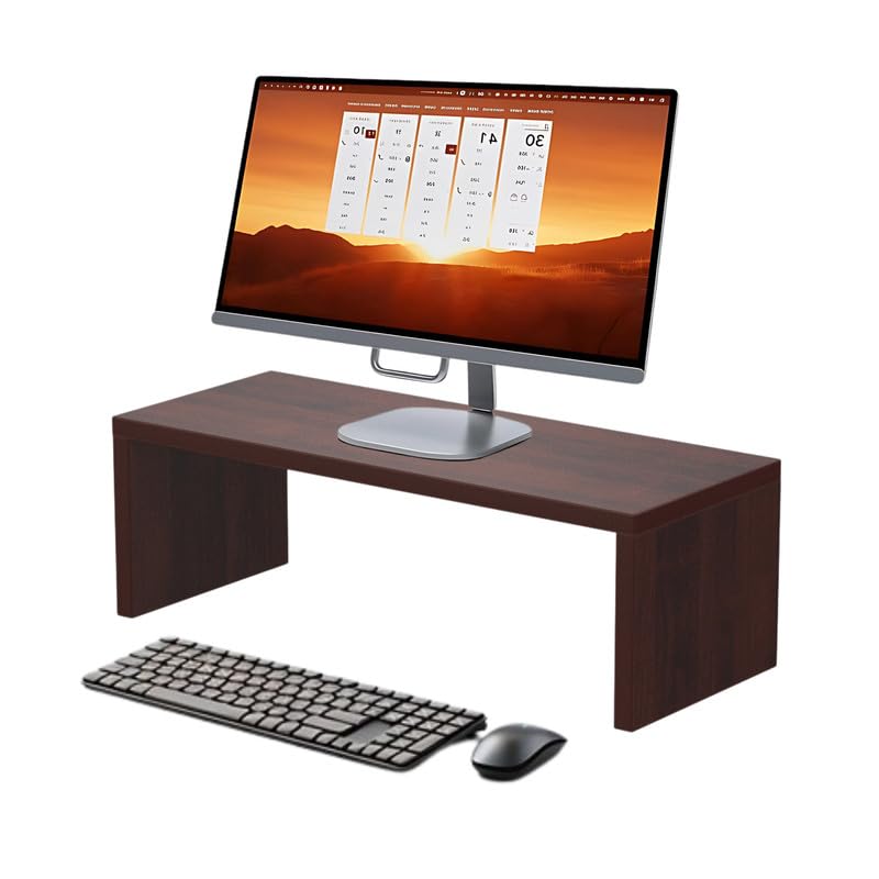 flux Monitor Stand Mini with two Wooden legs Organizer Ergonomic Monitor Riser laptop stand, Desk Table top organiser, Material: MDF & Metal (50cm x 20cm x 15cm) (Red )