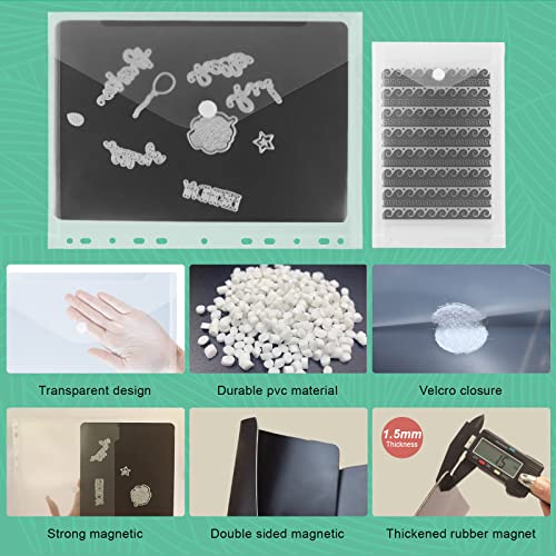 Image of 1.5mm Double-Sided Die Cut Storage Magnetic Sheets & Clear Stamp Storage Panels with Pockets, Resealable Envelope for Cutting Dies, Stencils & Embossing Folder Organizer