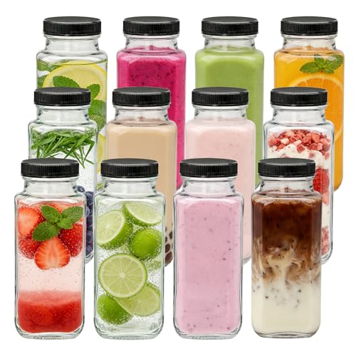 Image of Accguan Vintage Water Bottles with Lids,8oz Reusable Glass Drinking bottles for Juicing,Hot Sauce,Kombucha,Ginger Jar,Potion,Oil,Milk Bottles,Whiskey,Portable Travel Bottle,Smoothies Bottles(12pack)