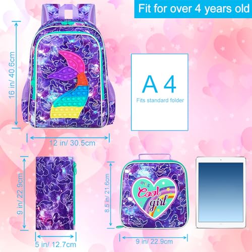 Image of CCJPX 3PCS Mermaid Backpack for Girls, 16 inchKids Water Resistant Elementary Preschool Kindergarten School Bookbag with Lunch Box - Purple
