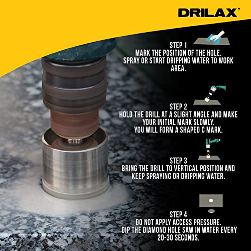 Drilax 1 3/4 Inch Diamond Hole Saw Drill Bit Ceramic, Porcelain Tiles, Glass, Granite Counter Top Shower, Faucet Size 1-3/4 #TOP4