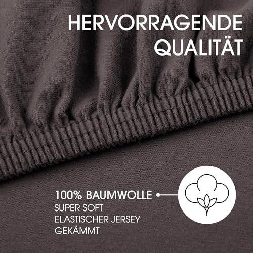 CelinaTex Jersey Topper Spannbettlaken Lucina Doppelpack 90x200-100x200cm anthrazit grau 100% Baumwolle gekämmt bis 12cm Matratzenhöhe Oeko… – Ansicht 2