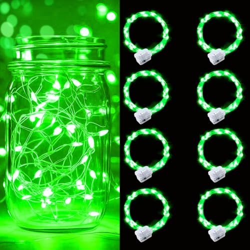 pozzolanas 8 Pack Green Battery Operated String Lights - 7ft Waterproof Fairy Lights with 20 LEDs for Home Mason Jar Party Wedding Halloween Christmas Decorations