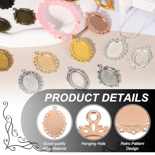 Bandejas colgantes de oro rosa de 25 mm con bisel ovalado de encaje para joyería DIY 4