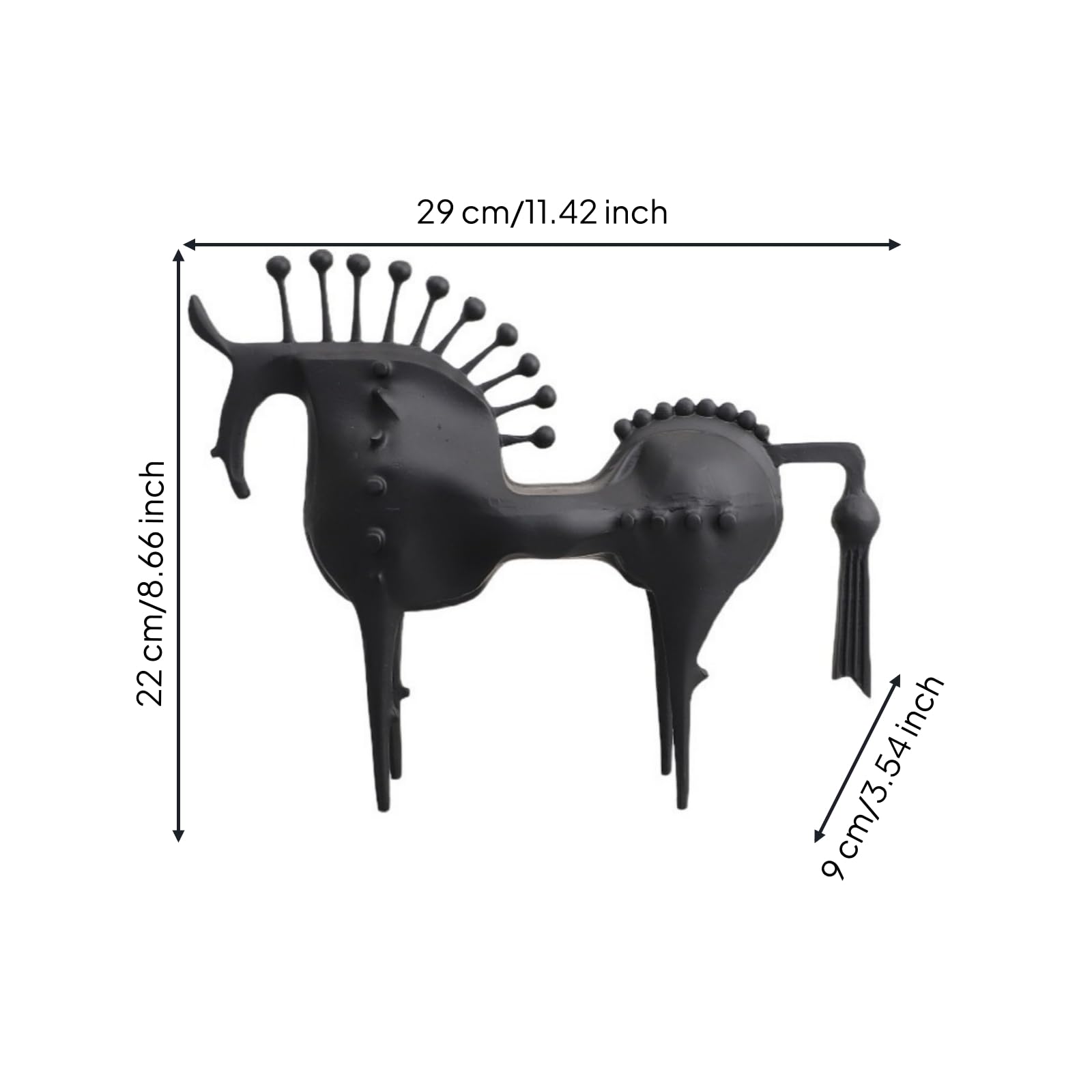 Escultura de Caballo Abstracto Estatua Caballo Figura Decoración Ornamento Metálico con Forma Artística y Melena de Elementos Redondeados Adecuada, Negro, 29 9