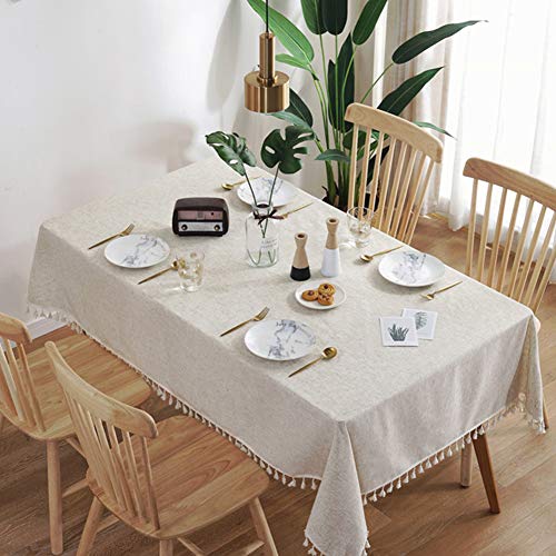 Nappe rectangulaire en lin 140 x 177 cm beige pour table de salle à manger