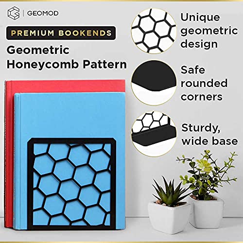 Image of Premium Bookends Geometric Honeycomb Metal Book Ends (Pink, 2 Pairs) Book End for Shelves