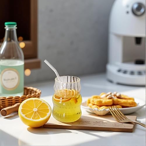 Miniatura 6 de 2 tazas de vidrio acanaladas  18 onzas de vidrio con diseño de ondas vintage para café helado, jugo, cócteles y té de burbujas