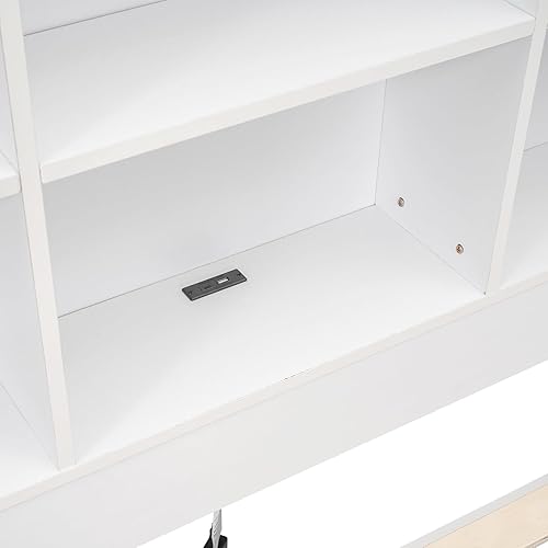 Miniatura 16 de Cama de plataforma de tamaño Queen con cabecero y cajones, marco de cama de plataforma de madera maciza con estantes, puertos USB y enchufes, marco