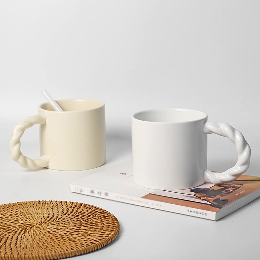 Becher Knoten Griff Becher Große Kapazität Japanisches Paar Frühstück Milch Kaffeetasse Wassertasse Keramik Einfache Kaffeetasse (Farbe: Blanc)