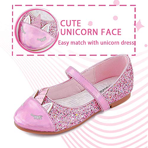 Furdeour Little Kids Glitter Dress Up Shoes Princess Formal Slipper Casual Cute Unicorn Flats Pink Ballet Flats Birthday Party Flower Girl Wedding Shoes(2502Pink 13) #TOP5